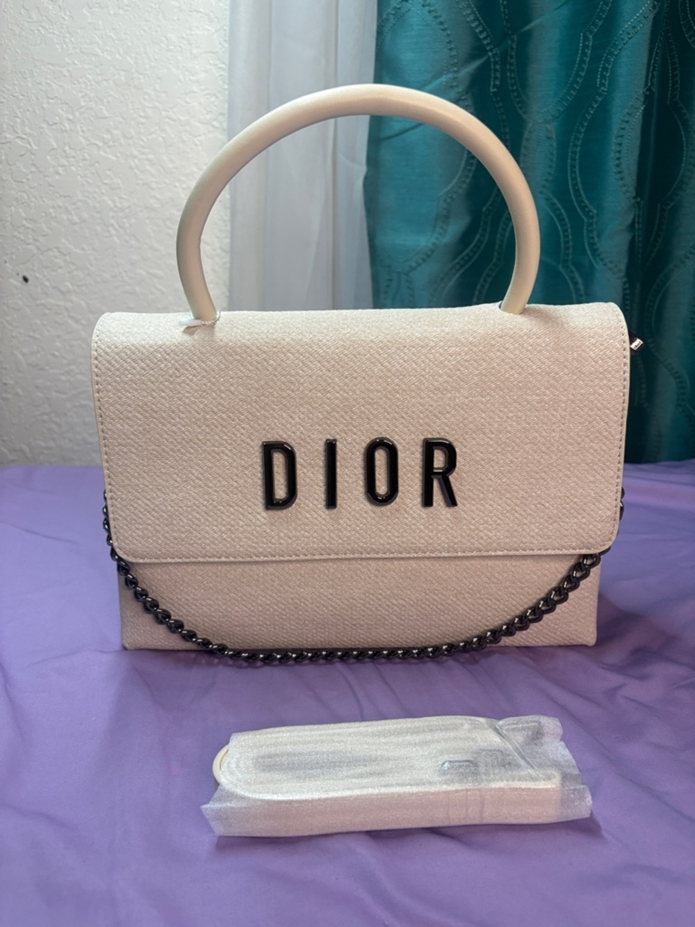 Dior Ivory Top-Handle Satchel with Black Hardware